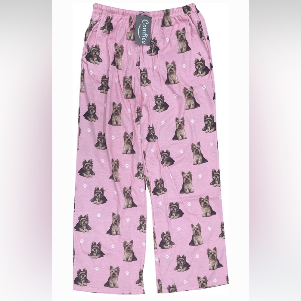 Comfies Yorkie Pink Pajama Pants with Dog Print Size L NWT